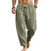 New Men’s Casual Linen Hawaiian-style Holiday and Commuter Trousers: Breathable, Drawstring, Straight-leg, Cotton-linen Blend