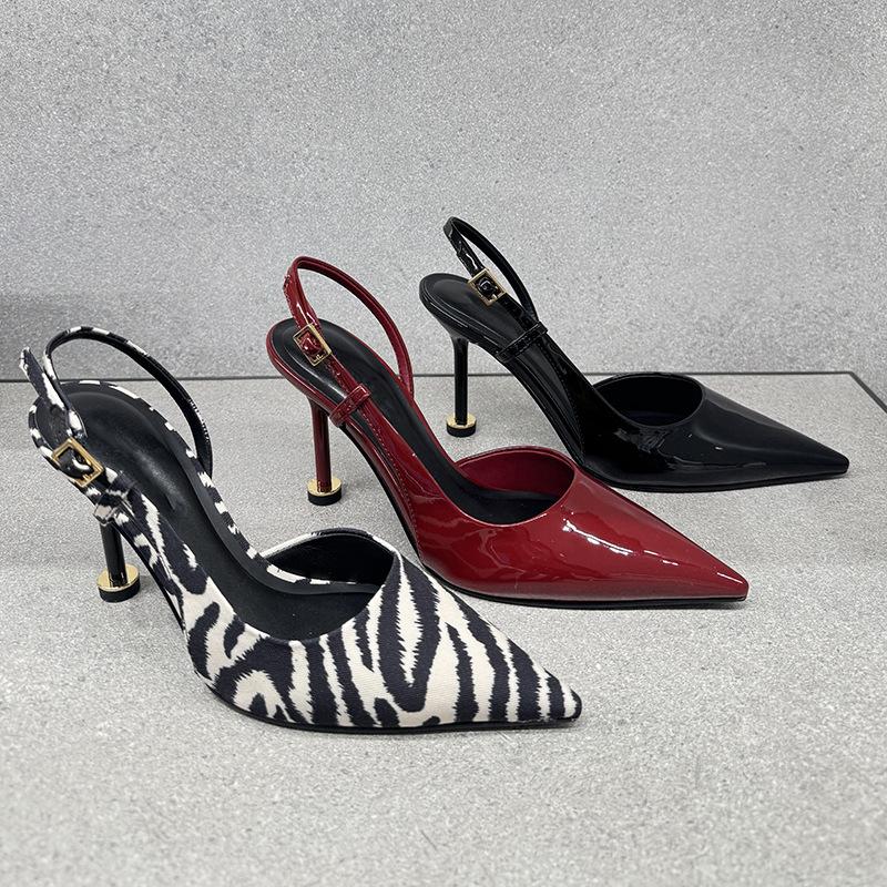 Fashion 2025 New Leopard Print Single High-Heeled Shoes With Pointed Tips, Thin Heels And Toe Wraps For Women