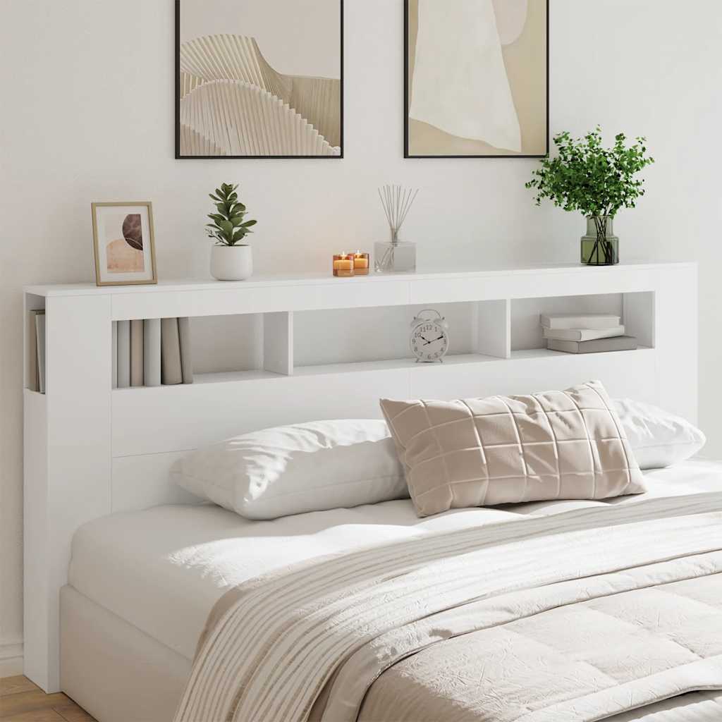 vidaXL LED Headboard White 220x18.5x103.5 Cm Wood-based Material