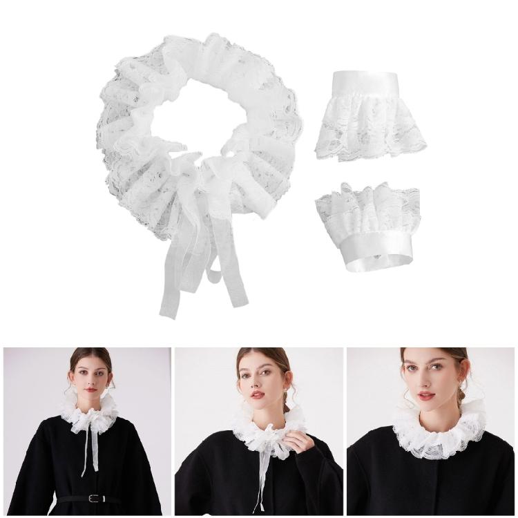 Delicate Double Layer Lace Detachable Collar And Removable False Sleeve Set For Blouses Dresses Adjustable Tie Design