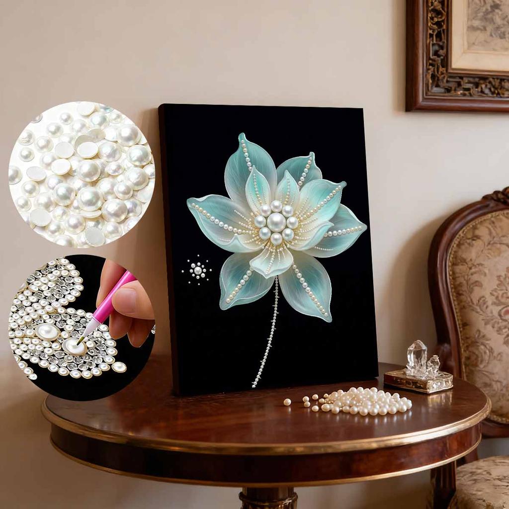 DIY White Flowers Pearl Diamond Art Painting Kits for Adults and Beginners,fine View Sparkling Painting Craft Home Wall Decor Handmade Gift