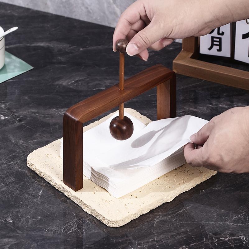Huangdongshi Walnut Tissue Holder, Napkin Holder, Kitchen Upright Square Tissue Holder, Restaurant Desktop Tissue Storage Box