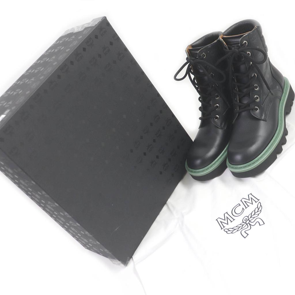 Great MCM Ankle Boots Visetos Logo All Over Black Leather Mens 42 Used