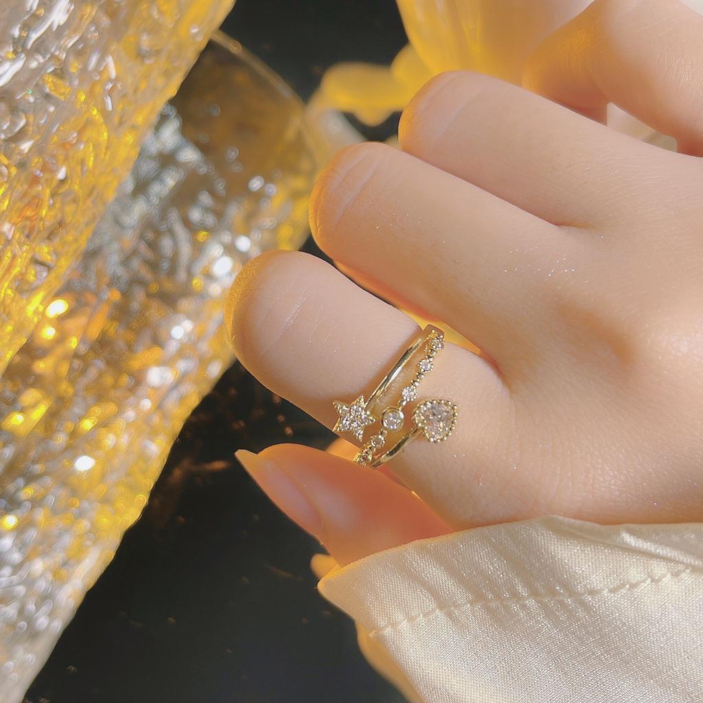 Light luxury fashion high sense pearl zircon copper ring women's design sense retro personality open index finger ring simple