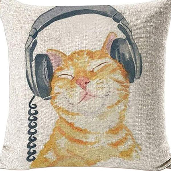 Kitten Gift Pillowcase Cute Pet Printed Linen Pillow Cushion Cover Bedside Living Room