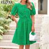 Women's Fashion Summer Spring Solid Color Print Short Sleeve O-Neck High Waist Casual Dresses