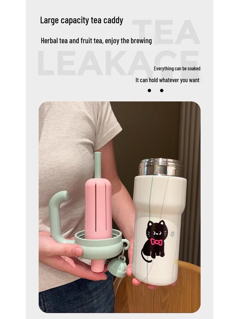 Creative Kitten Thermos Cup: Portable, Large Capacity, Cute Design with Handle for Girls