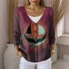 Women's Fashion Casual Knit Sweater Button-Up Halloween Printed  Cardigan Jacket