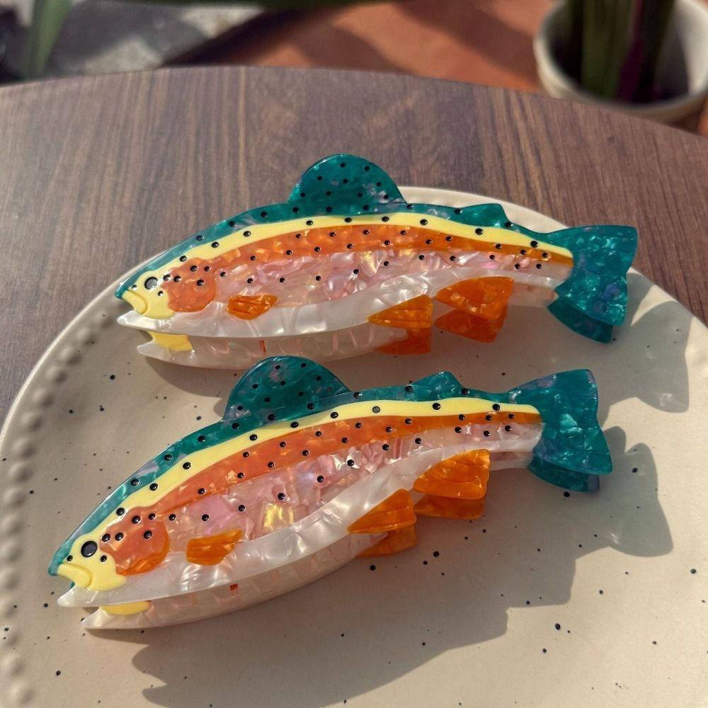 Non-Slip Small Claw Hairpin Thick Hair Compatible Barrettes Cute Salmon Fish Hair Clip  Women