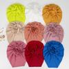 Fashionable Baby Turban Hat Solid Color Headwear Lovely Infant Fetal Caps with Lovely Flower Detail,  Trendy Headwrap