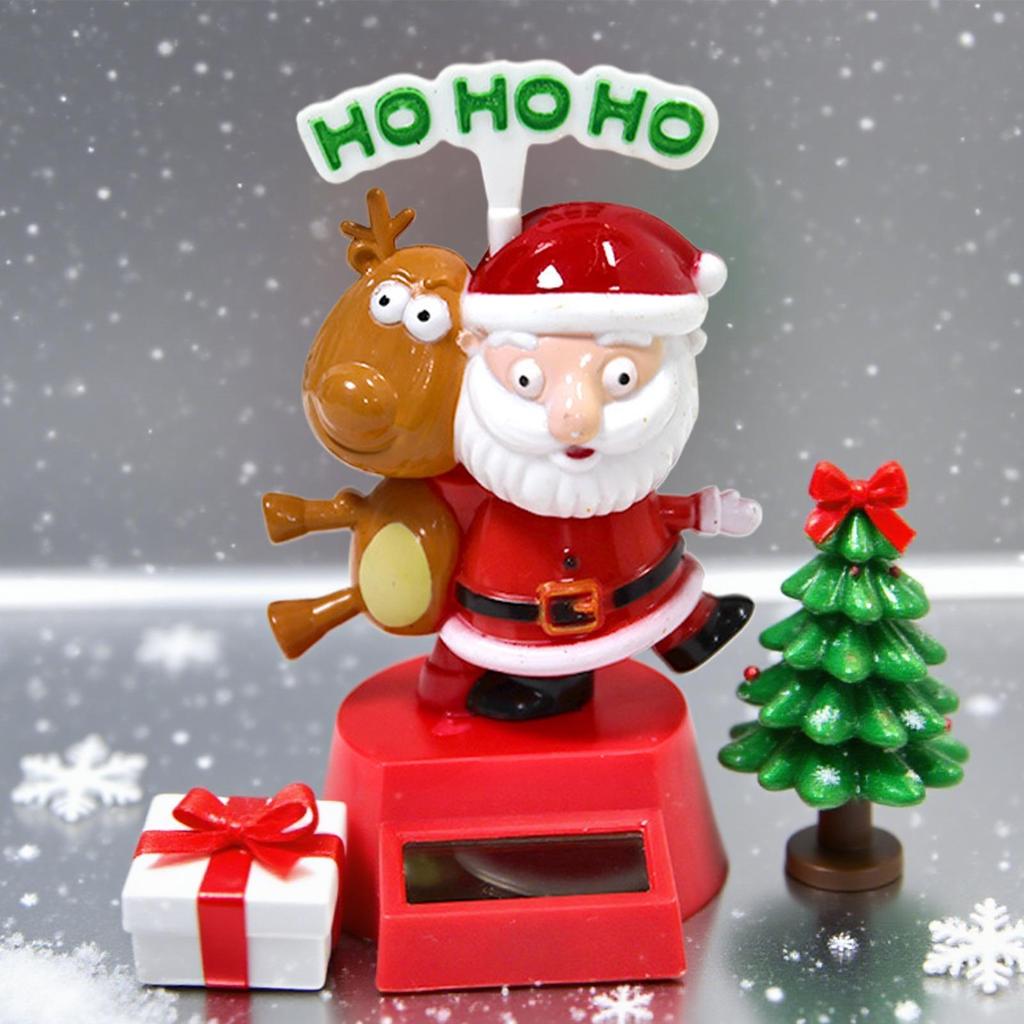 Car Dashboard Decorations Solar Swinging Deer Santa Claus Model For Tabletop Adorable Collectible Statue Car Interior