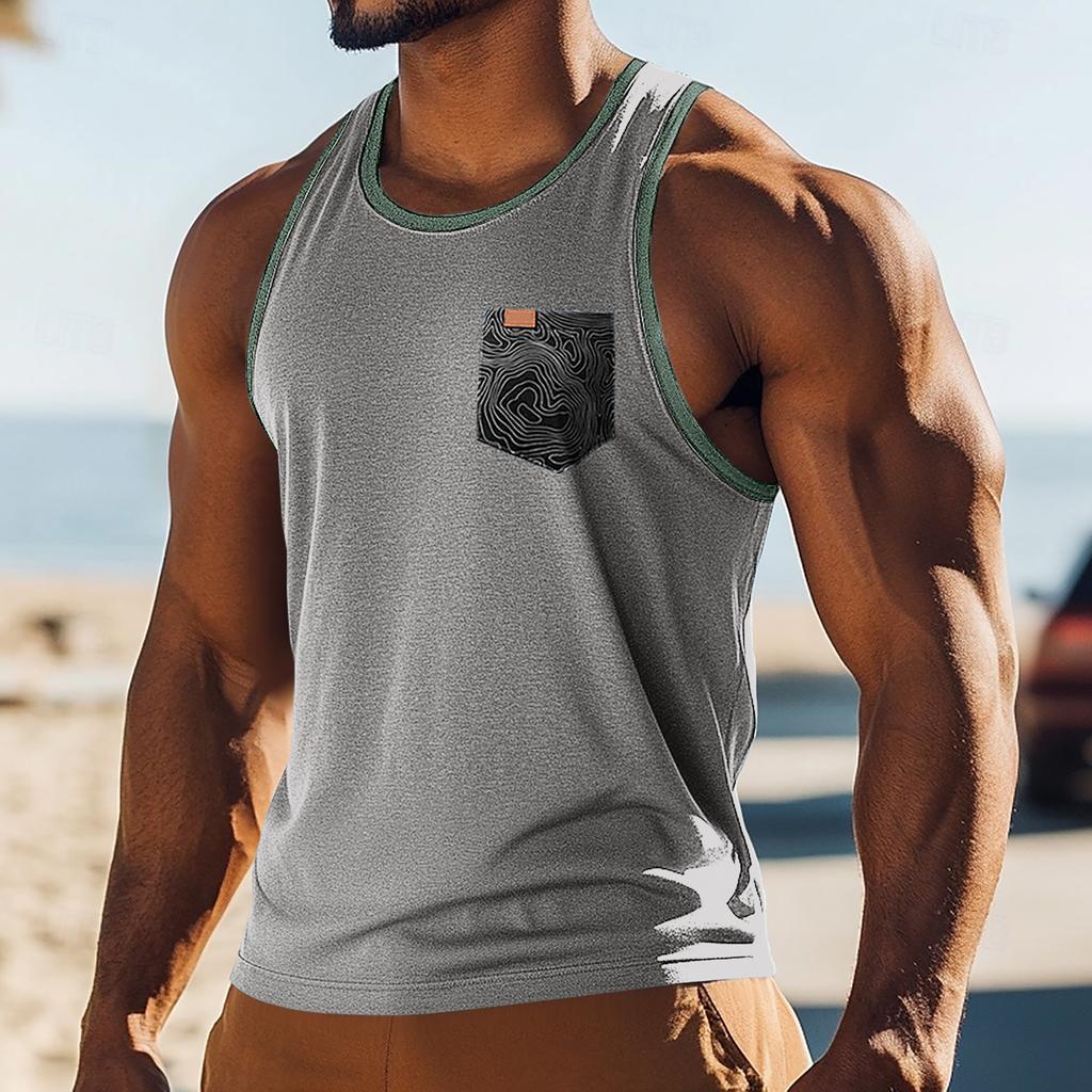 Men's Sport Sleeveless T-shirt Breathable Slim Undershirt Pocket Top Vest