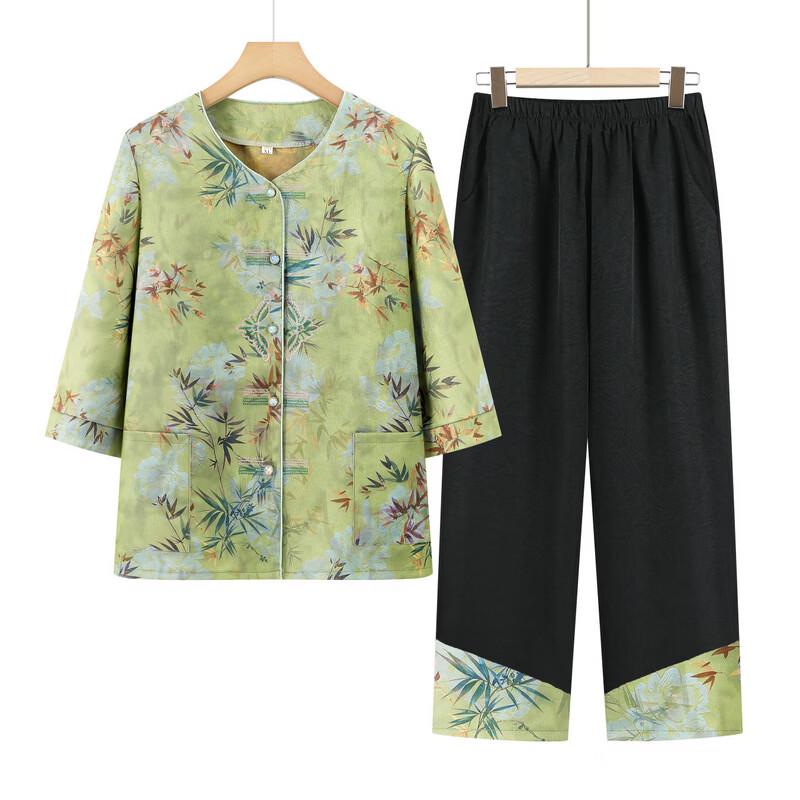 Women's Chinese Style Mid-Sleeve Summer Shirt Set