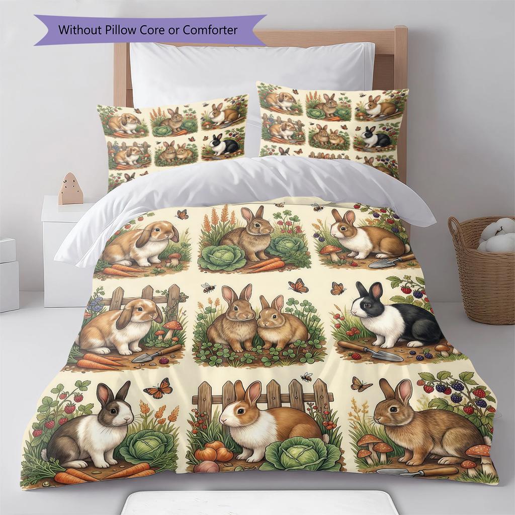 Retro Oil Painting Animals Pattern Bedding,Quilt Set Quilt Cover Pillowcase Home Birthday Gift (1 * Duvet Cover + 2 * Pillowcase, Without Core)