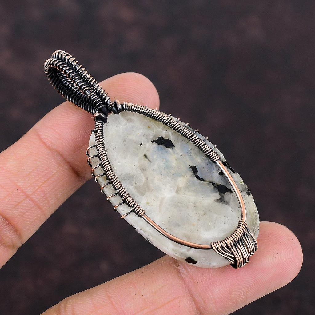 Tree Of Life Rainbow Moonstone Copper Wire Wrapped Pendant Gemstone Jewelry Handmade Unique Pendant Tree Of Life Pendant Copper Jewelry Gift