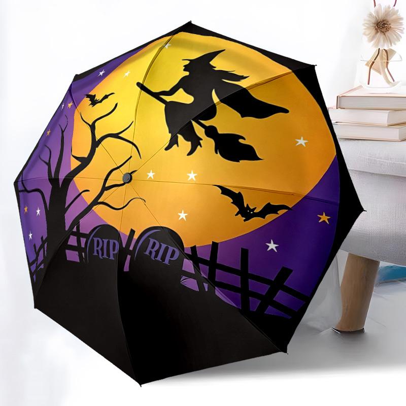 1pc Witch Moon Automatic Folding Umbrella - Design, Durable Iron Frame for Travel, Outdoor, Beach Fashion Accessory a0920011