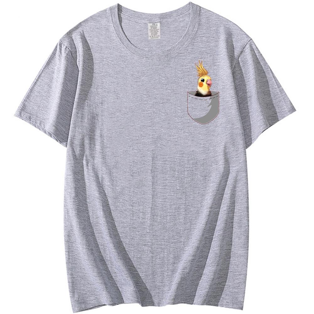 Funny Men T Shirt Pocket Cockatiel Parrot Print T-shirt Male Streetwear Tops