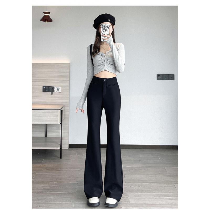 Black Flared Pants for Women 2025 Autumn Winter New High Waist Slimming Slightly Flared Pants Floor-Length Straight Narrow Suit Pants