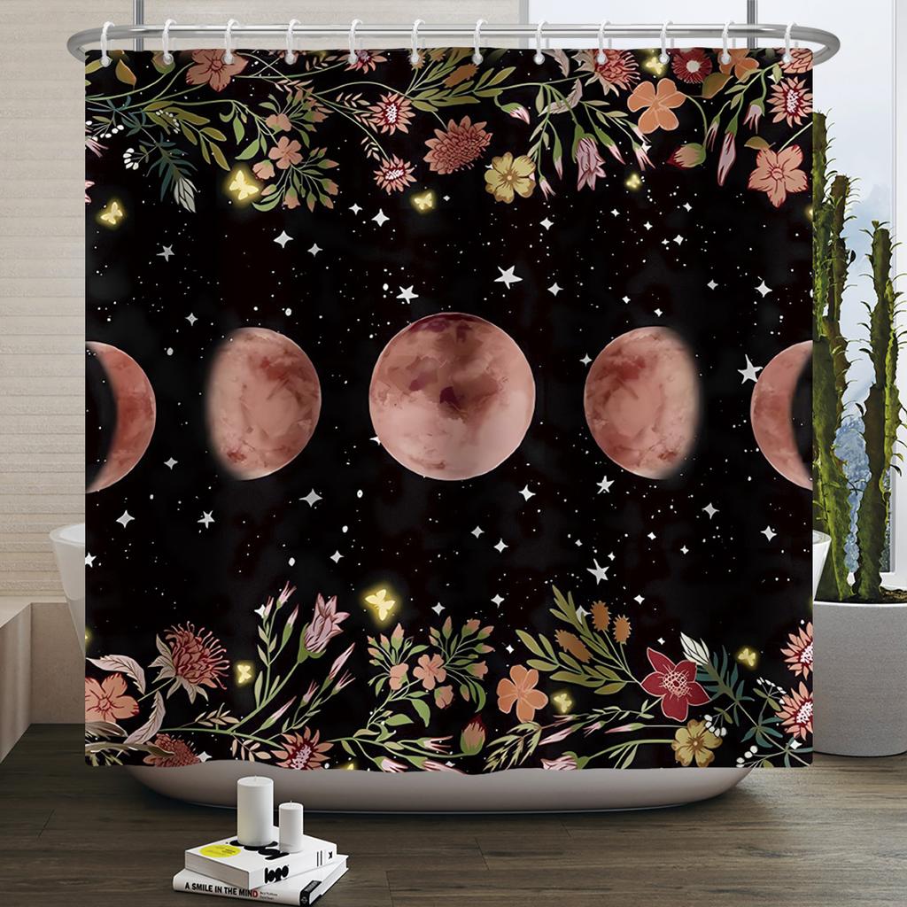 Butterfly Moth Moon Phase Shower Curtain Mushroom Floral Sun Star Plant Flower Goth Witchy Waterproof Bathroom Curtain Home Deco