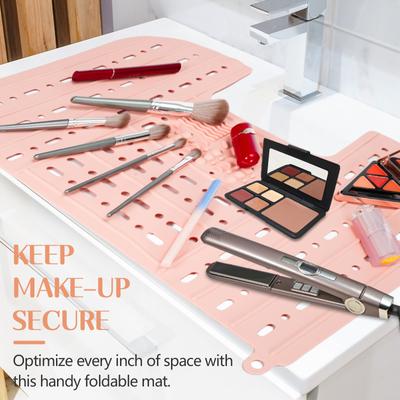 Fregadero plegable, cubierta superior de silicona, cepillo de maquillaje, estera de limpieza, herramientas de maquillaje, fregadero de baño