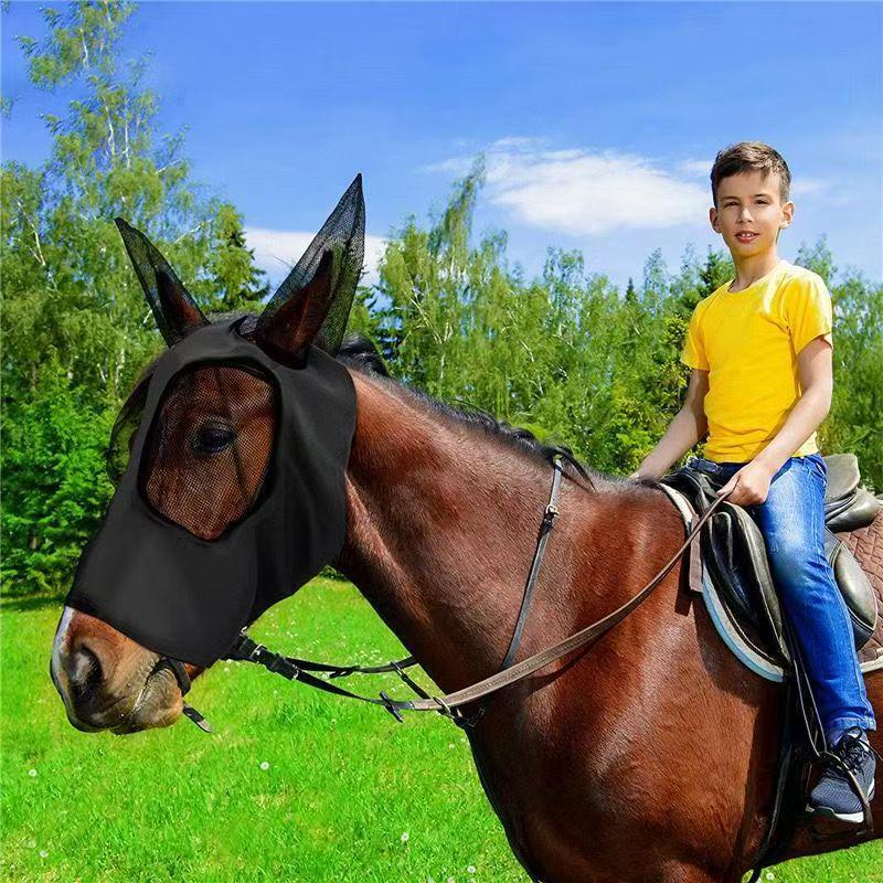 Equestrian Horse Head Mask: Breathable, Elastic Face Cover for Fly and Insect Protection