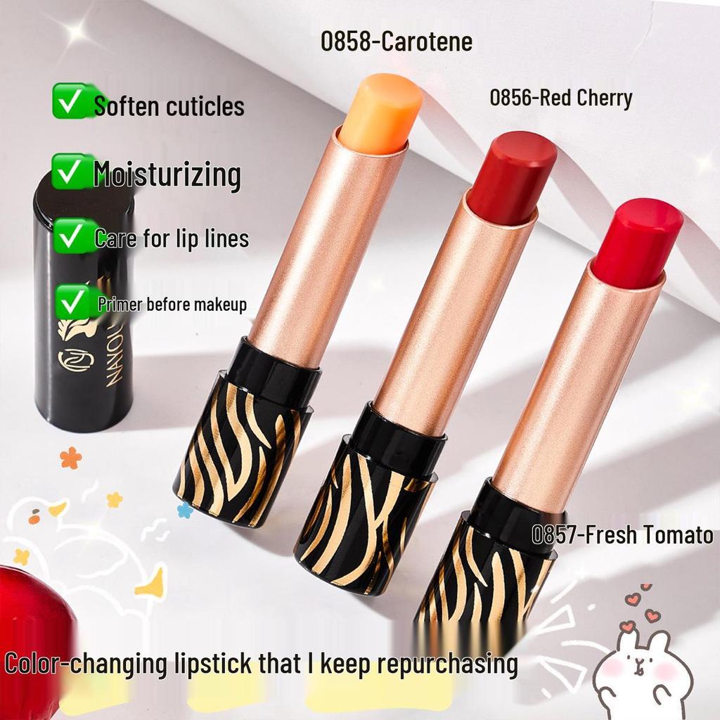 Color-Changing Moisturizing Lipstick: Carotene Red Cherry with Nourishing Temperature-Responsive Lip Mask for Students