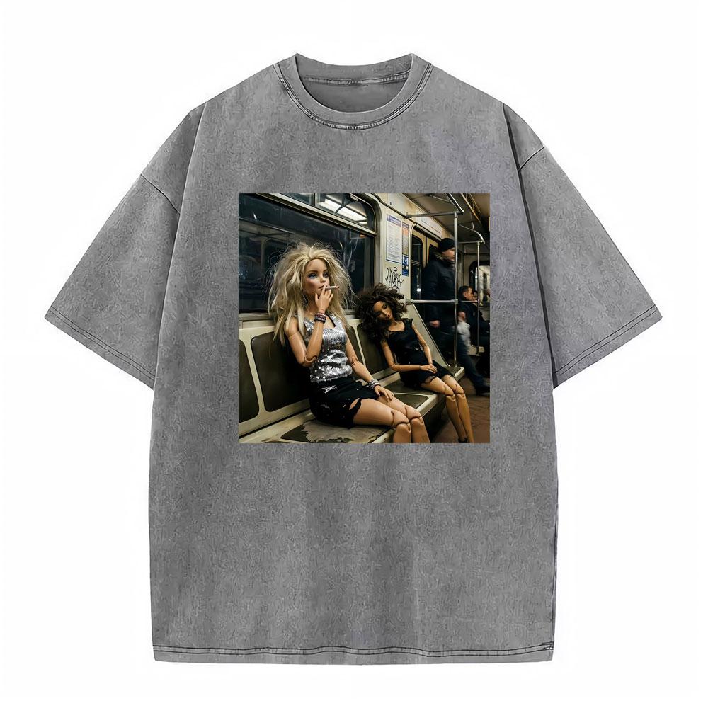 Meme Festa Bambole Grafica Meme Magliette Unisex Donna Manica Corta Gotico High Street T-shirt Cotone Lavato Vintage Larga T-shirt