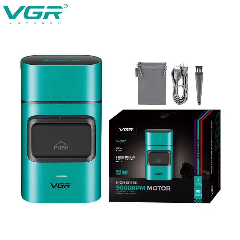

New VGR 307 Professional Shaver 9000 RPM Super Power Electric Double Blade Shaver Household High End Device Hair Trimming Tool Safe and Skin-friendly зелений