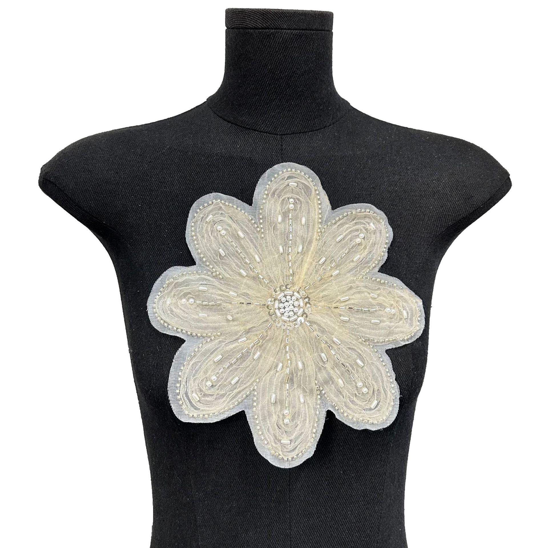 

Handmade Beads Three-Dimensional Flowers Handmade Diy Clothing Accessories Clothes Patch Decoration Decal Cloth Sticker Flower Pieces HL248 apricot