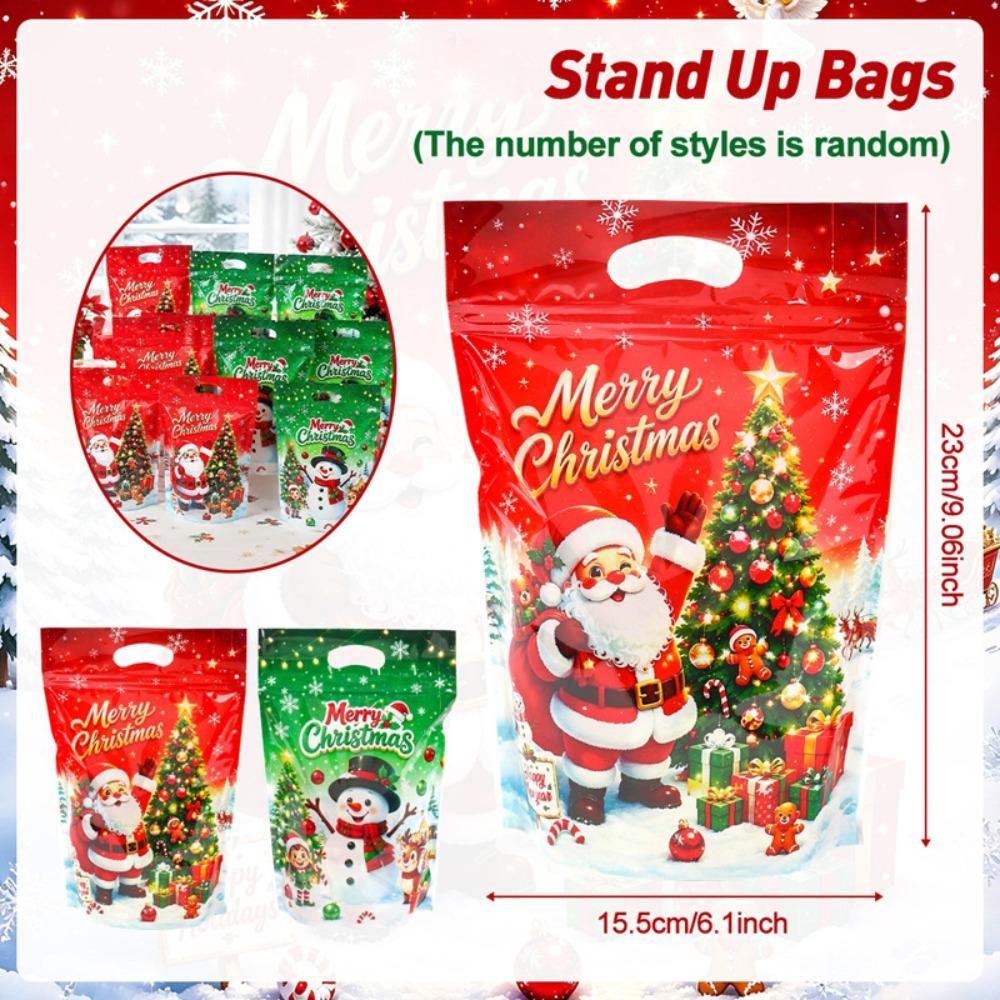 10‑50PC Xmas Self‑Seal Gift Bags,Santa Snowman Printed Plastic Pouches,Party Favor Packaging Bags for Christmas Holiday Supplies