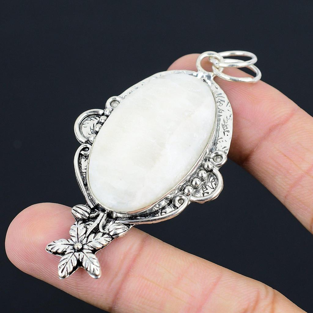 Natural Scolecite Gemstone Pendant Flower 925 Sterling Silver Jewelry For Girls