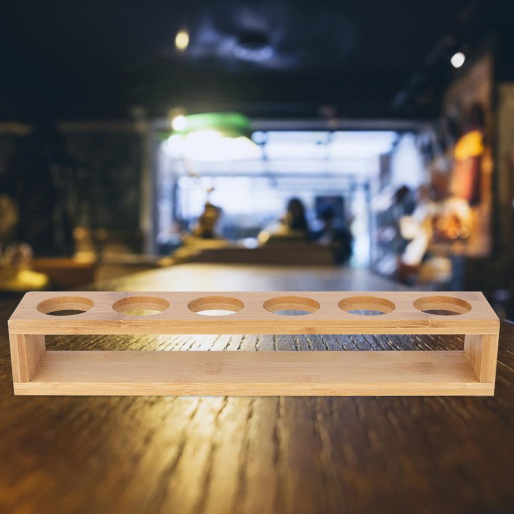 Dřevěná stolní jedna řada 6 lahví Stojan na poháry na víno Držák na sklenice Organizér police na displeji 6 otvorů