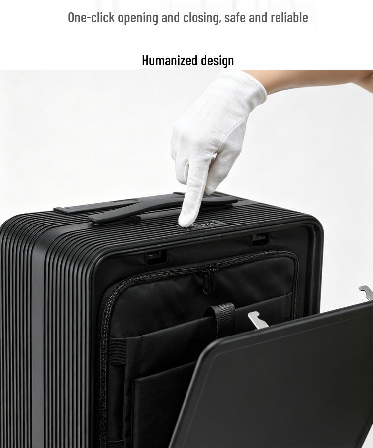 20-Inch Front-Opening Carry-On Trolley with Laptop Compartment, Aluminum-Magnesium Alloy Suitcase