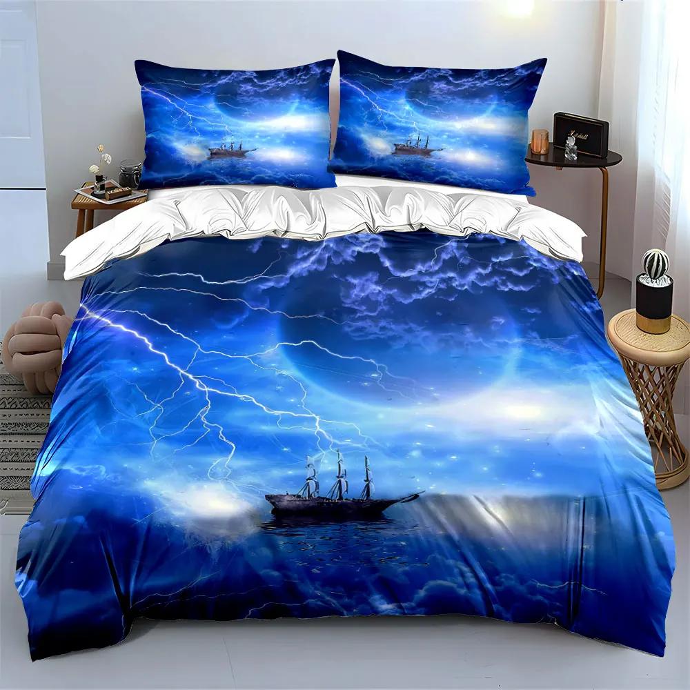 "Blue Sky Ship Decor Set" Soft Comfortable Duvet Cover Bedding Set Included 1*Duvet Cover & 2*Pillowcases, gift