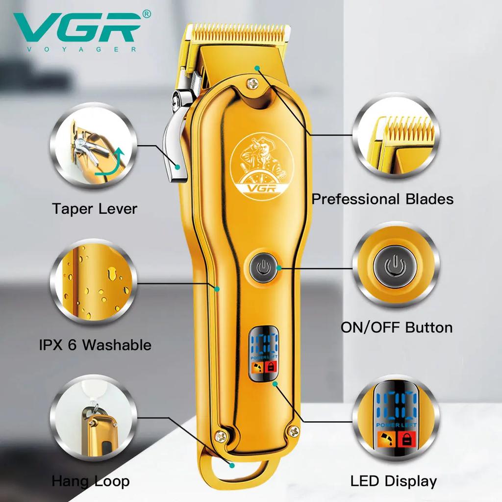 VGR V-650 Professional Hair Clipper Metal Housing 2000mAh Lithium Battery Cordless Hair Trimmer for Men Beard Trimmer Barber Hair Home Hair Trimming