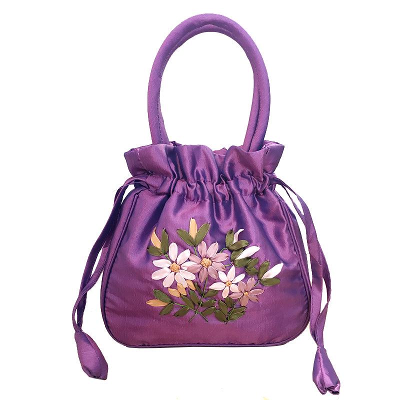 Bolso Cubo Vintage Bordado Étnico con Cordón 2025 para Mujer - Bolso de Tela Hecho a Mano para Teléfono Móvil y Almacenamiento