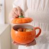 Cute Pumpkin Cup Ceramic Cup Milk Soup Breakfast Cup Novelty Personalized Cartoon Cup With Lid
