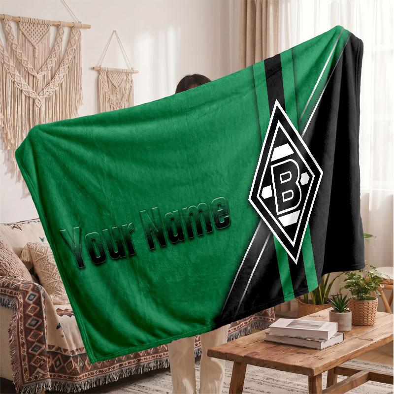 Borussia Mönchengladbach Personalisierte Fleecedecke Mit Fußballlogo, Individueller Name Text Weich Warm Zuhause Überwurfdecke