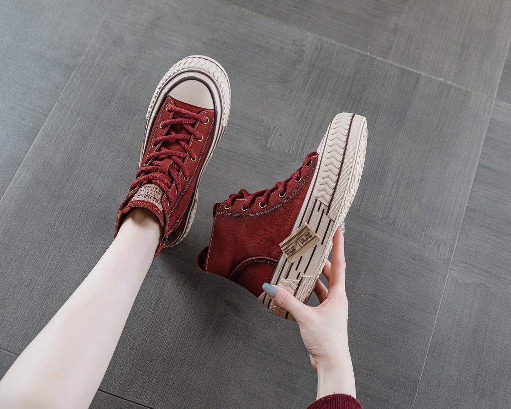 Retro handmade first-layer cowhide zipper high-top little white shoes women's 2025 new spring and autumn versatile leather casual board shoes