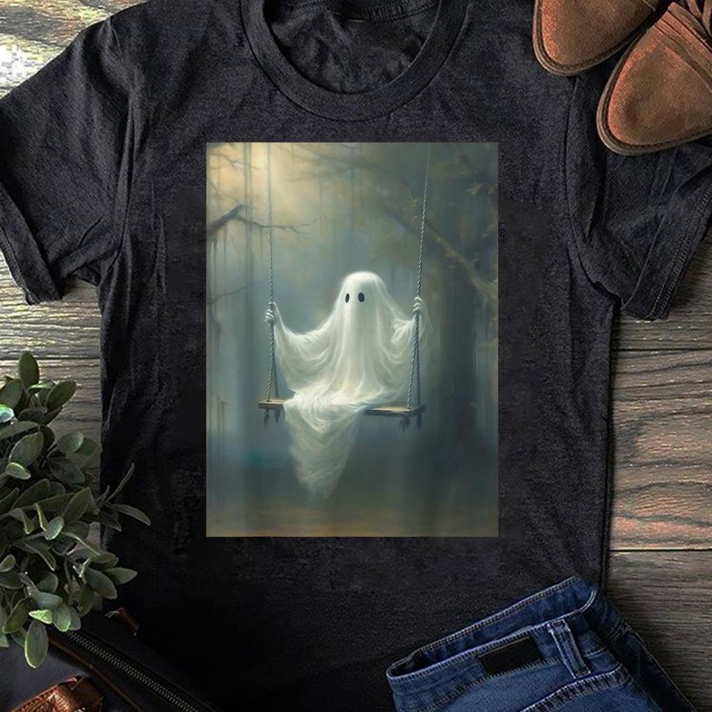 Ghost On Swing T-Shirt: Vintage Halloween Gothic Tee