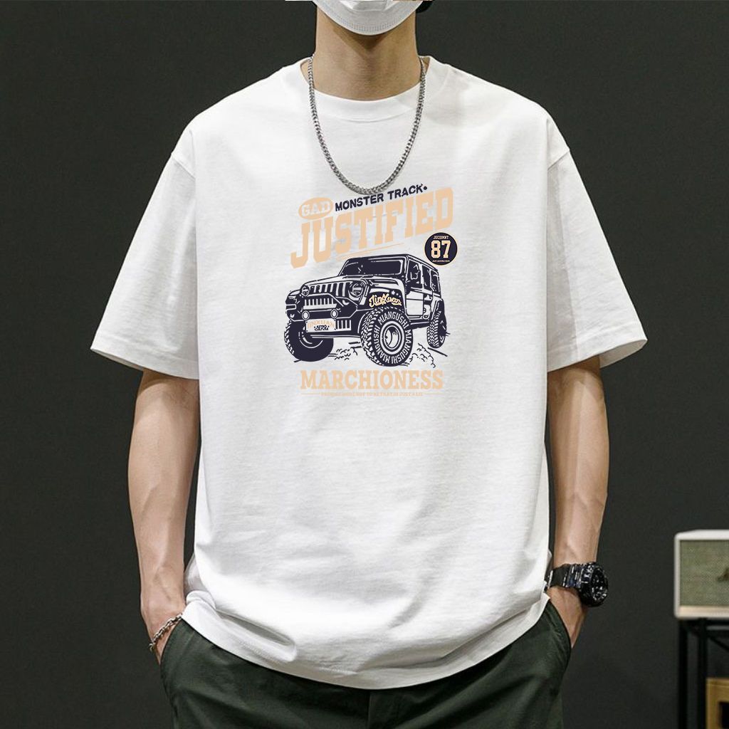 

Футболка с рисунком внедорожника Tough Man из хлопка, повседневная футболка с короткими рукавами и круглым вырезом XXXL белый