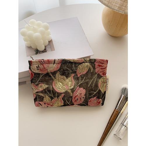 Embroidered Flower Cosmetic Bag Large-capacity Floral Skin Care Product Storage Bag Portable Outing Toiletry Bag Travel Liner Bag