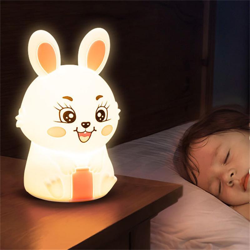 Nowa Śliczna Lampka Nocna Sterowana Pilotem Królik Silikonowa Lampka Nocna Redukująca Stres Lampka Nocna do Sypialni Prezent na Urodziny Prezent na Walentynki