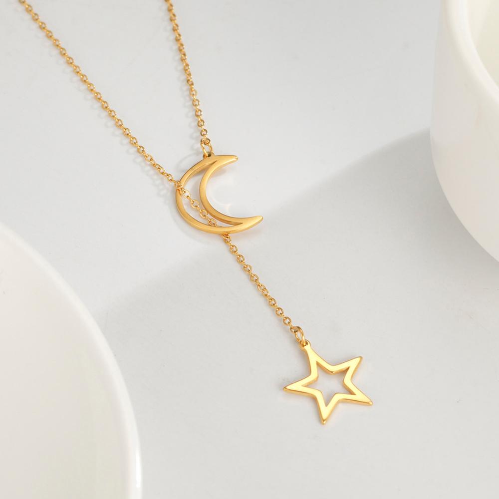 LIKGREAT Multi Layers Bar Coin Pendant Necklace Moon Star Cross Neckchain for Women Stainless Steel Chain Choker Jewelry NotFade