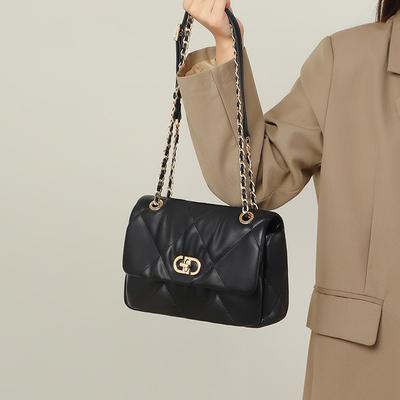 Bolsa Bolsa Transversal Feminina Primavera e Verão Couro Bolsa Feminina Xadrez Diamante Pequena Bolsa Quadrada Bolsa de Corrente