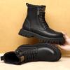 Winter Velvet Martin Boots Men's Thick-soled High-top American Retro Leather Boots Genuine Leather Tooling Zipper Warm Men's Shoes