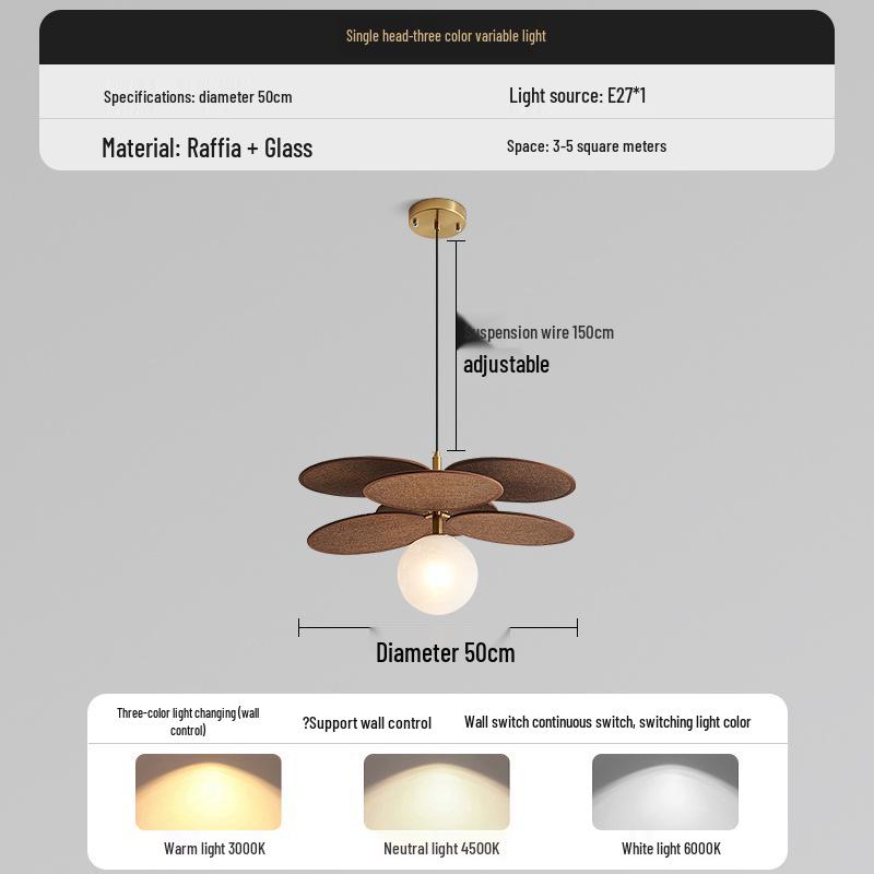 

Mid-Century Rattan Pendant Light: Retro Walnut French Dining Table or Bedroom Fixture White Light