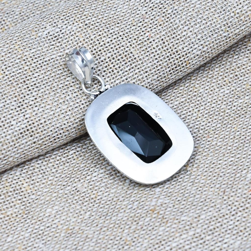 Black Spinel Gemstone Pendant Handmade 925 Sterling Silver Jewelry For Birthday Gift