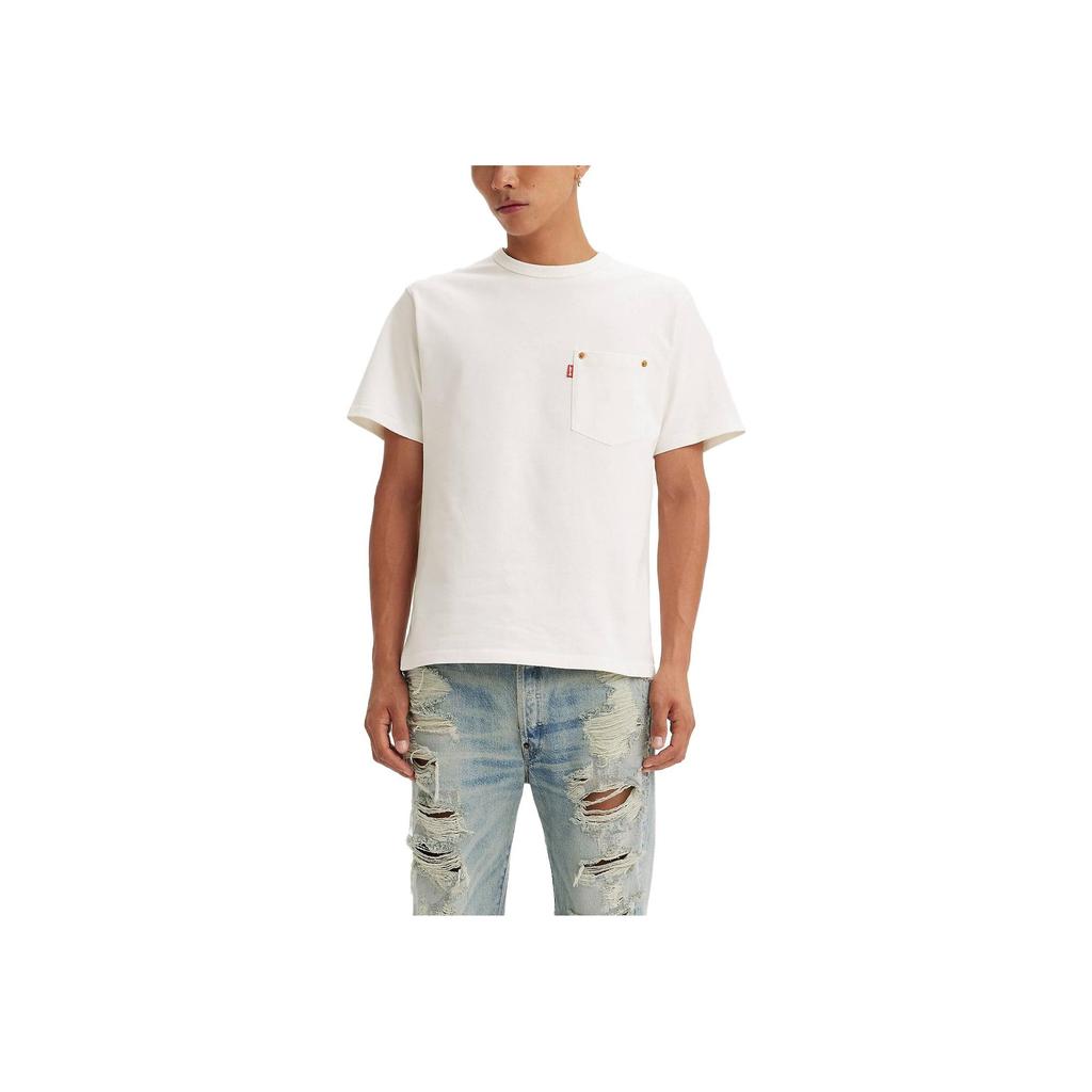Levis X Kenzo FW23 Co-Branded Logo Patch Pocket Crew Neck Short Sleeve T-Shirt Unisex Tops White A6830-0000