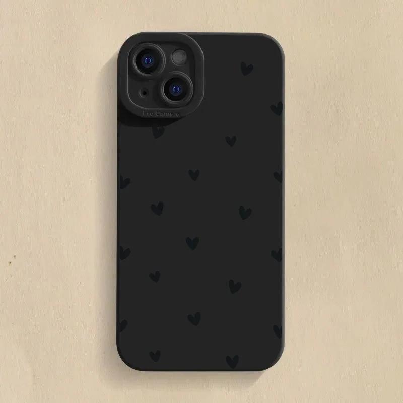 Black Love Heart Phone Case For iPhone16 14 15 13 12 11Pro Max Mini X XR XS 7 8 15 16Plus SE 2020 Shockproof Silicone Soft Cover